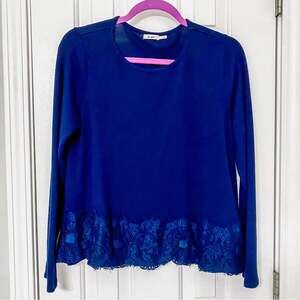 MI AMI • Navy Boho Lace Long Sleeve Blouse Top